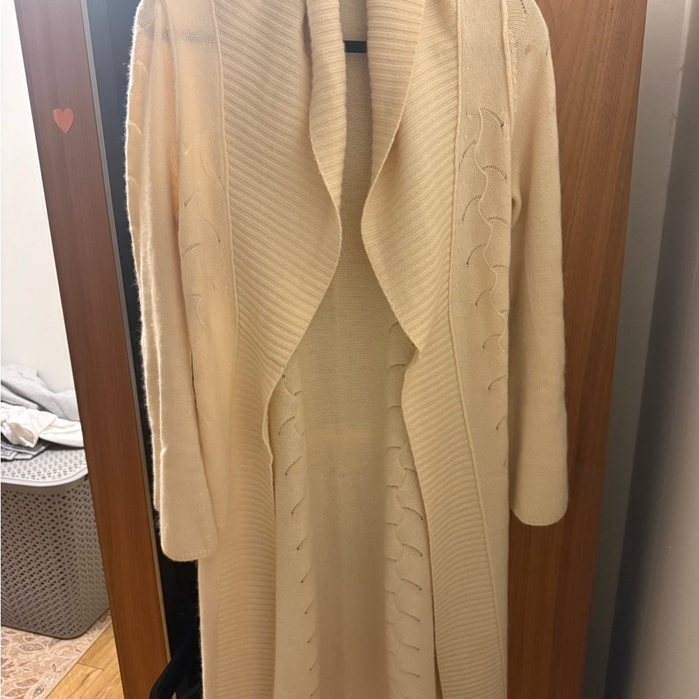 b.chill Cream Long Knit Cashmere Cardigan